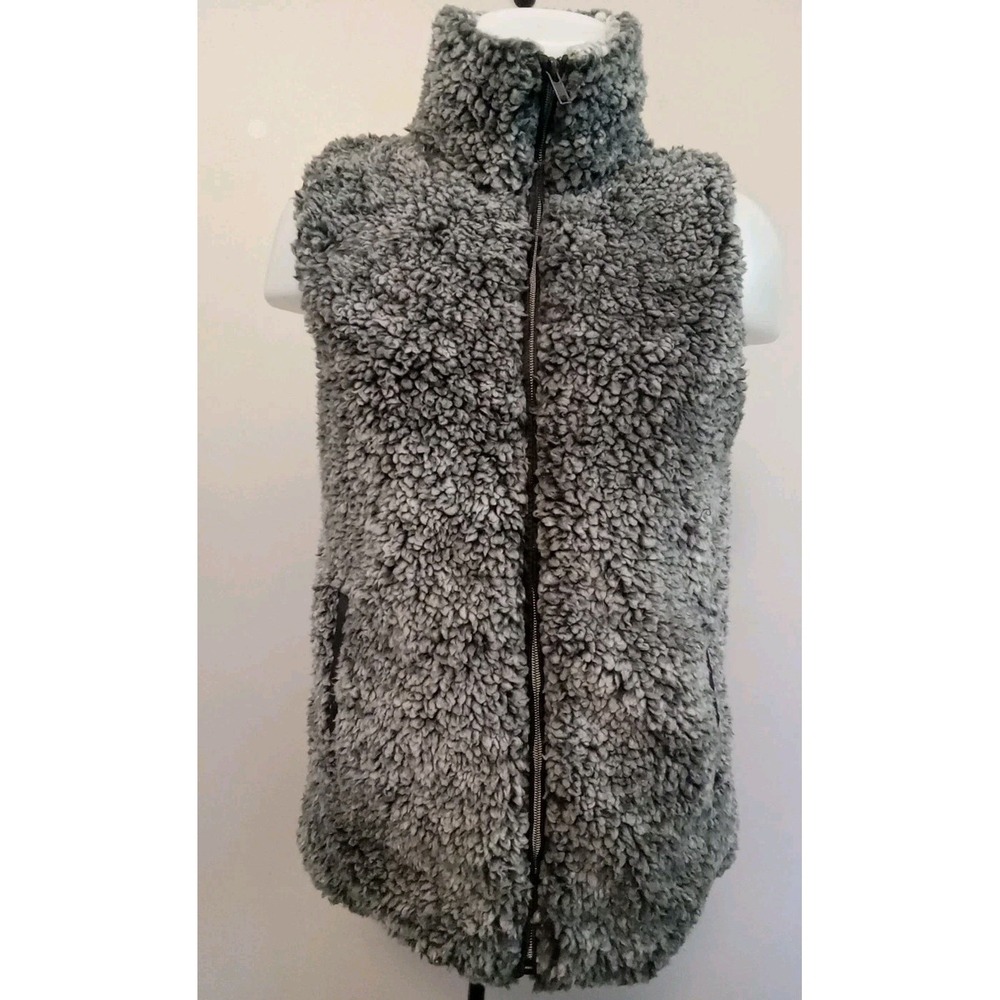 Katydid Grey Faux Fur Sherpa Full Zip Pockets Vest Size Small